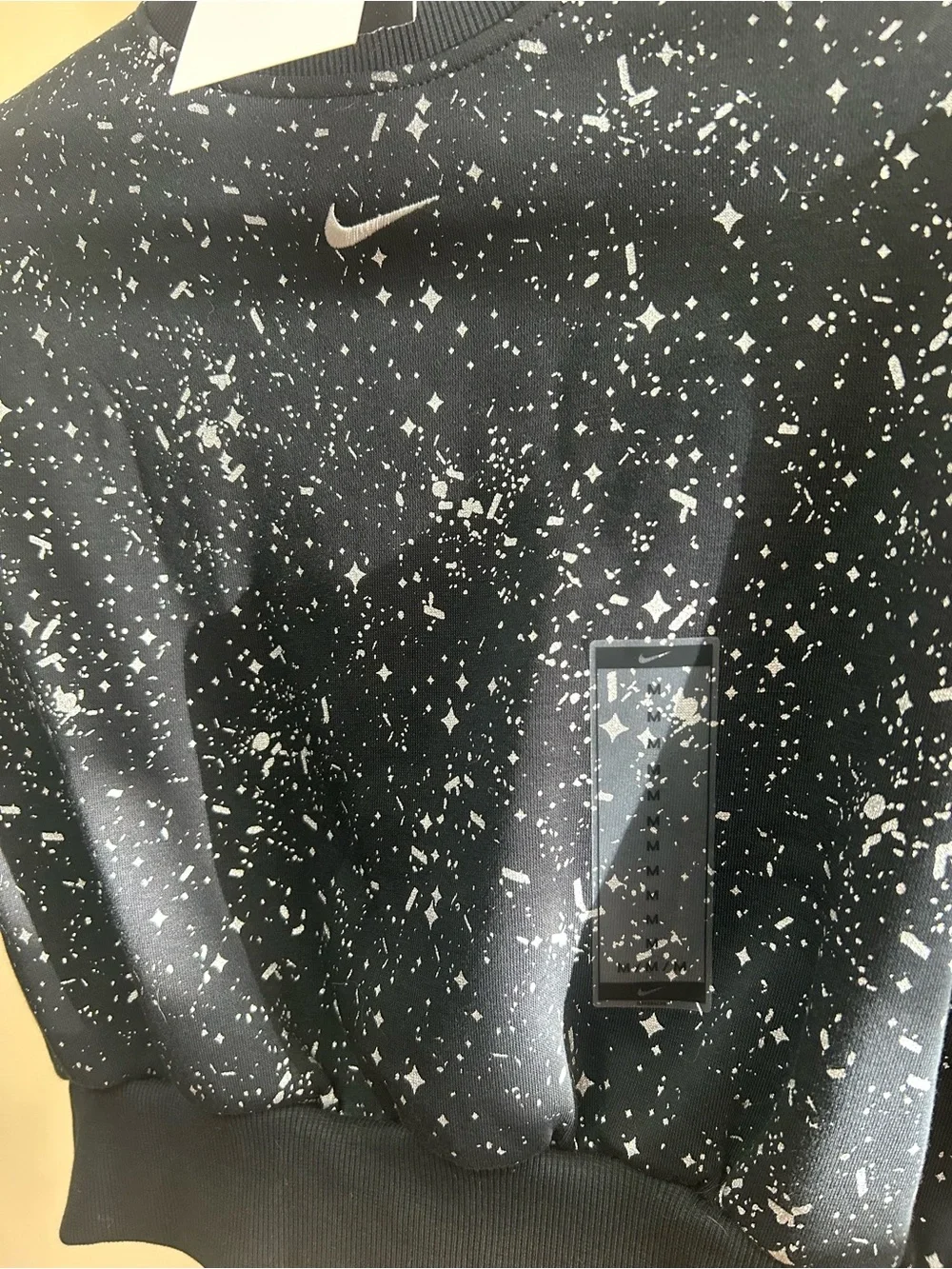 Nike Girls Cropped Sweatshirt Black Metallic Silver Splatter Crewneck Youth M
